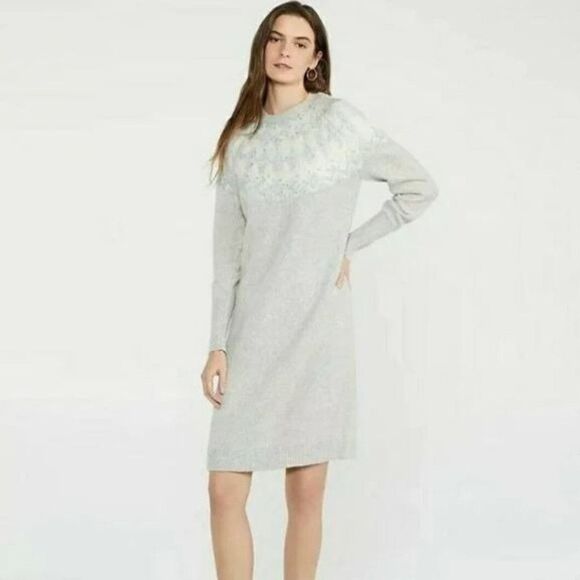 Ann Taylor Dresses & Skirts - Ann Taylor Fair Isle Long Sleeve Crew Neck Sweater Dress Medium Gray Cozy Warm